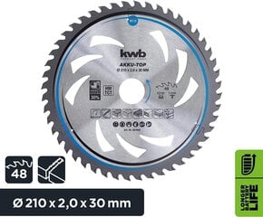 KWB Circuit Sow Blade 210 x 30 мм, легко, особенно для аккумуляторных машин, пило цена и информация | Запчасти для садовой техники | kaup24.ee