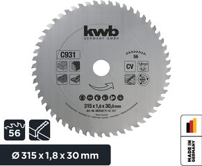 KWB Circuit Sow Slade 315 x 30 mm mm, valmistatud Saksamaal, raske kiirem lõikega, sae tera, mis sobib küttepuude ja vormingu jaoks hind ja info | Aiatööriistade lisatarvikud | kaup24.ee