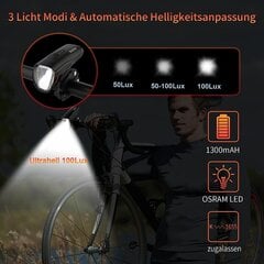 Deilin täiustatud LED -jalgrattavalgust, kuni 100 luksi jalgrattalampi, heakskiidetud USB -laadimisrattavalgustus, IPX5 veekindel jalgrattavalgus esikülg ja tagavalgustus hind ja info | Jalgratta tuled ja helkurid | kaup24.ee