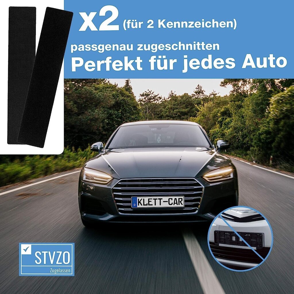 2 x Klett -Car® auto- ja mootorratta numbrimärgi hoidja komplekti raamita - numbrimärgi hoidja kogu tavalisele autole - absoluutselt nähtamatu numbrimärgi hoidja - auto numbrimärgi sulg nähtamatu hind ja info | Lisaseadmed | kaup24.ee