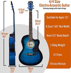 3. avenüü 4/4 suurusega sisselõigete, elektrilise akustilise kitarri komplektiga algajatele, sisseehitatud tuunerid ja EQ-Blueburst hind ja info | Kitarrid | kaup24.ee
