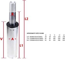 Tuka gaasirõhu vedrugaasi tõstekontoritooli jaoks, kogupikkus 260 mm - 380 mm, kolvi pikkus 7,9 " / 200 mm asendusgaasisurve siibri silindri väljaheite pöörava tooli jaoks, kõrgus reguleeritav, kuni 180 kg, kroom, TKD5202-120 hind ja info | Istmekatted | kaup24.ee