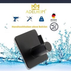 Adelheim® [4er Set | Из нержавеющей стали] крючок для полотенца премиум-класса без бурения- гарантированное удержание благодаря сертифицированному держателю полотенца на 3 м, черные, клейкие крючки, держатель полотенец без бурения (Schawarz) цена и информация | Аксессуары для ванной комнаты | kaup24.ee