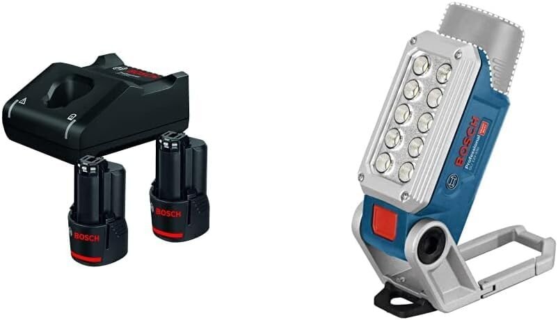 Bosch Professional 12V süsteemi akukomplekt (2x2.0AH aku + laadija GAL 12V-40 C132, pappis) ja 12V süsteemi aku LED-lamp GLI 12V-330 (330 luumenit, tööaeg: 180 minutit/AH) цена и информация | Tolmuimejate akud | kaup24.ee