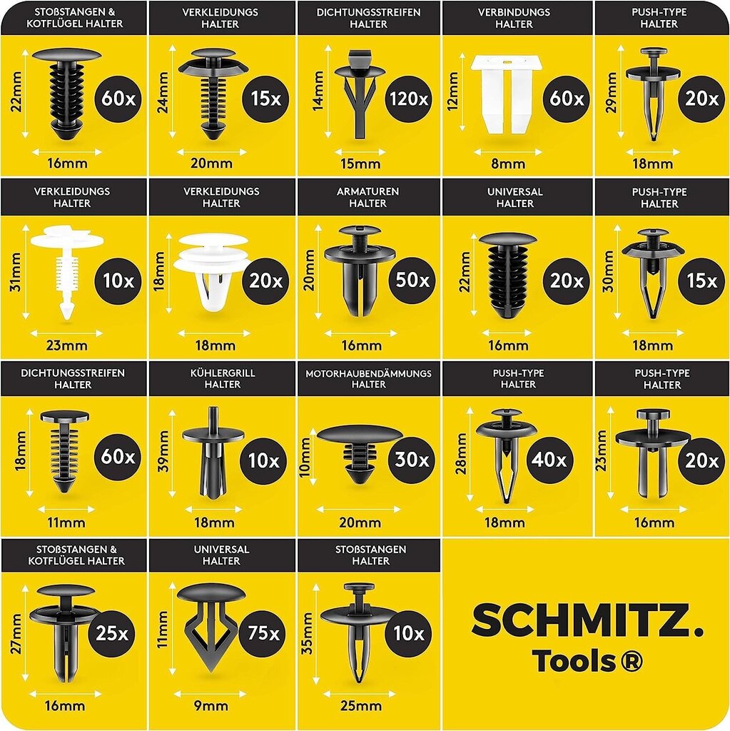 Kinnitusklambrid auto + autode lahtivõtmisriistad, mis on komplekt Schmitz.Tools [700 osa] kangi tööriistaauto - auto tööriist - autotarvikud sisemus - autoklambrid - klambrid - neetimine - kinnitusklambrid цена и информация | Kinnitusvahendid | kaup24.ee