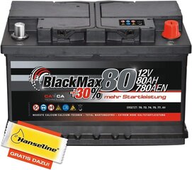 Батарея Blackmax Car 12 В 80AH стартовая батарея вместо 72AH 74AH 75AH 77AH, включая полярный жир цена и информация | Аккумуляторы | kaup24.ee
