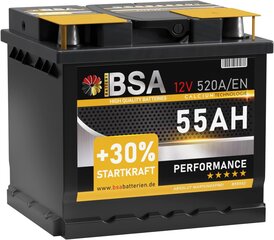 Батарея автомобиля BSA 55AH 12V Аккумулятор 520A/EN +30% начальная производительность заменена 44AH 45AH 50AH 52AH 46AH 47AH 53AH цена и информация | Аккумуляторы | kaup24.ee