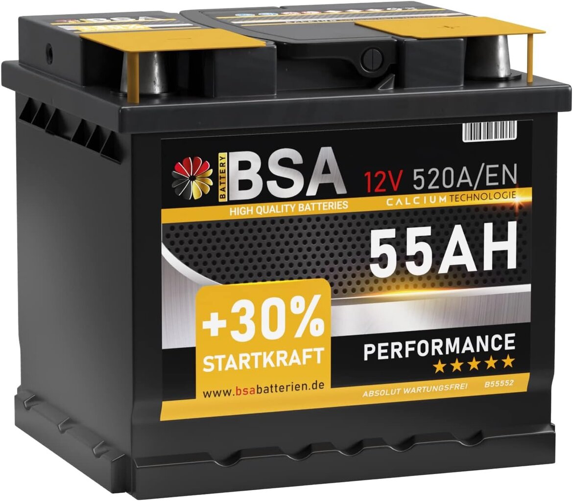 BSA autoaku 55AH 12 V aku 520A/EN +30% ALLATUD LÄÄNEMÄRGE Asendatud 44AH 45AH 50AH 52AH 46AH 47AH 53AH 53AH hind ja info | Akud | kaup24.ee