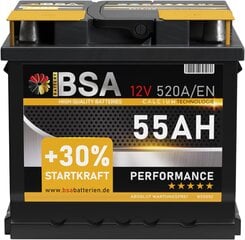 Батарея автомобиля BSA 55AH 12V Аккумулятор 520A/EN +30% начальная производительность заменена 44AH 45AH 50AH 52AH 46AH 47AH 53AH цена и информация | Аккумуляторы | kaup24.ee