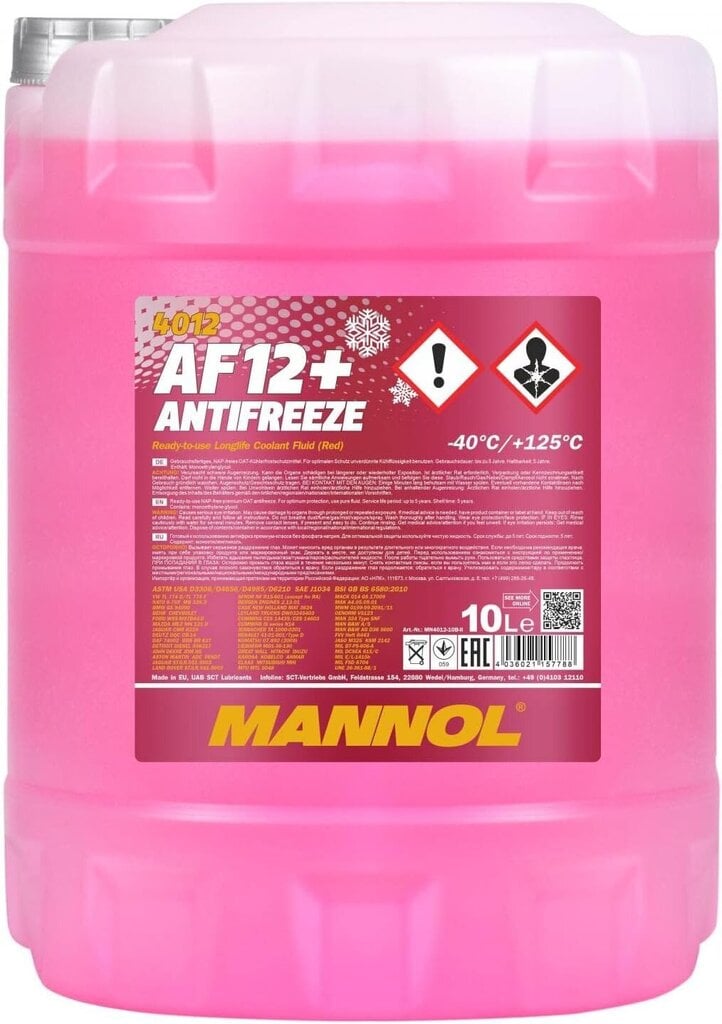 Jahutusvedelik Mannol Antifreze AF12"+, 10 l, talv hind ja info | Antifriisid ja jahutusvedelikud | kaup24.ee