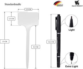 R&M Orient 60 -ndad seatud taimesildid markeritega - 15 cm pikkune plasttaime pistik pistik -silte sildid voodi aia lillede ravimtaimedele - ilmastikukindel veekindel (valge) цена и информация | Садовые инструменты | kaup24.ee