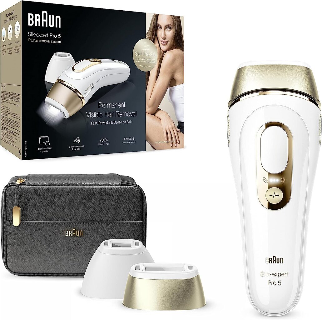 Braun IPL siidist ekspert Pro 5 juuste eemaldamise seade Naised/mehed, püsivalt nähtavad juuste eemaldamine, kotiga, alternatiiv laserkarvade eemaldamisele, kingitus naistele, PL5140, valge/kuld цена и информация | Epilaatorid, raseerijad | kaup24.ee