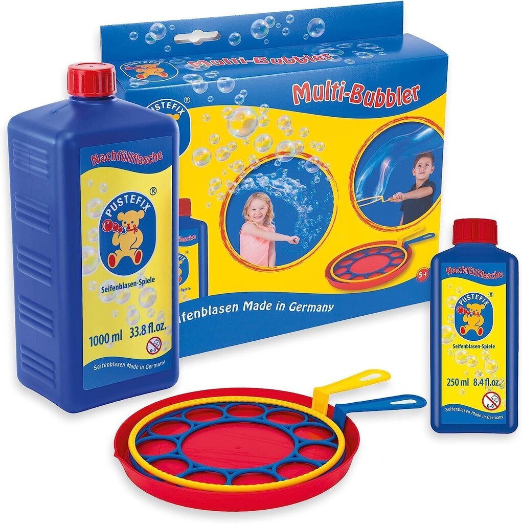 Pustefix multi-bubbler + täitepudel maxi 1-liitrine I värvikad mullid, mis on valmistatud Saksamaal I SOAP-mullide mänguasja pulmadeks, laste sünnipäevaks, mürisev õhtu i suured seebimullid lastele ja täiskasvanutele hind ja info | Mänguasjad (vesi, rand ja liiv) | kaup24.ee