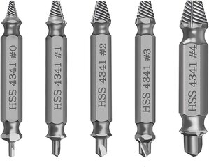 Uudistekruvi kontuurikomplekt, 5 tükki kahjustatud kruvi eemaldajate ekstraktorit, mis on komplekt kergelt kahjustatud kruvide eemaldamiseks, mis on valmistatud HSS 4341 kõvenemisastmest 62-63HRC hind ja info | Käsitööriistad | kaup24.ee