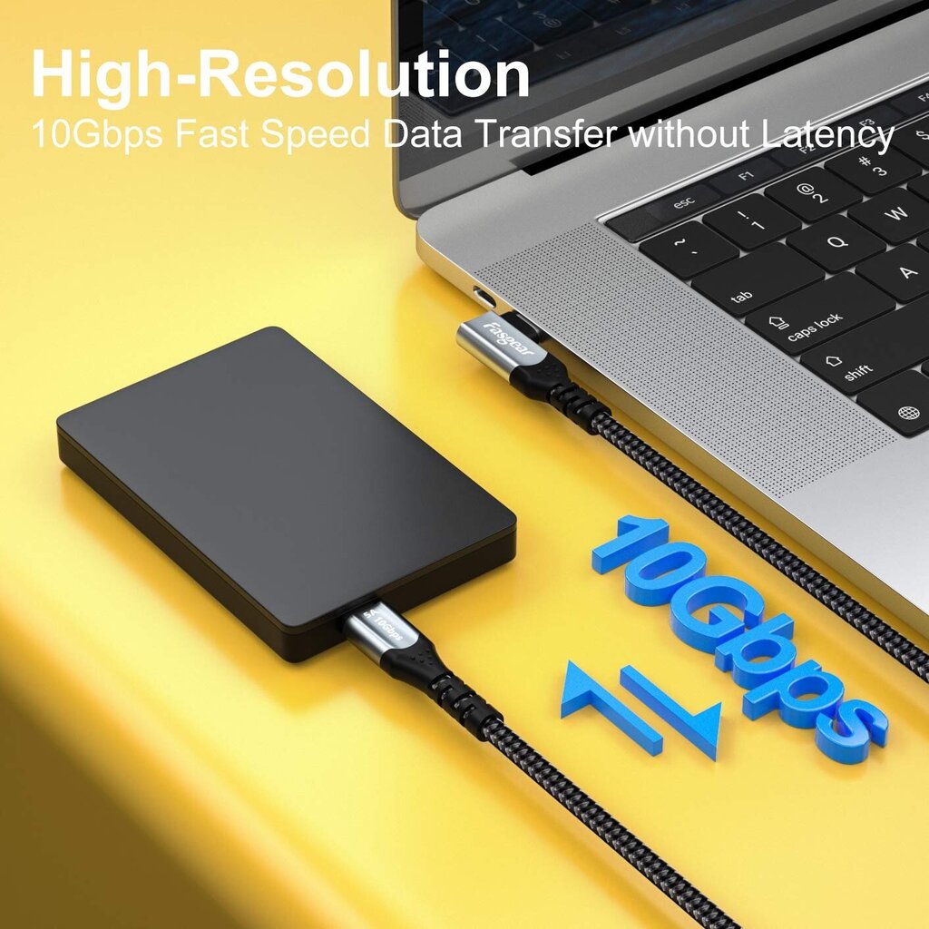 Fasgear 100W USB C Tüüp C 3.1 Gen 2 kaabel 3m, 90 kraadi 5A PD e-markerkiibiga 4K@60Hz videoülekandega (10 Gbit/s), mis ühilduvad Oculus Quest Link, VR peakomplekt, PC-mängud, dokkimisjaamad, dokkimisjaamad hind ja info | Mobiiltelefonide kaablid | kaup24.ee