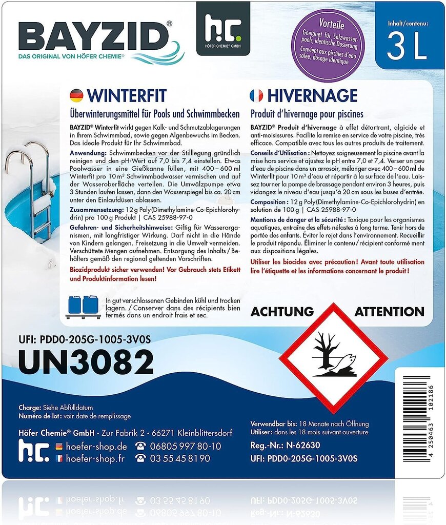 1 x 3 L basseini talvine agent - Bayzid Winterfiti talveunekontsentraat basseini ja Höferi keemia basseini jaoks hind ja info | Basseini puhastusvahendid | kaup24.ee