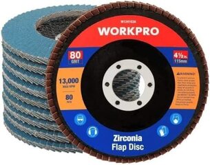 WorkPro Professional Slices 10 tükki Ø 115 mm x 22,2 mm ventilaatori lihvimisratas - liiva 80 - sinine standard jahvatusmokkplaat roostevabast terasest, metallist ja puidust hind ja info | Käsitööriistad | kaup24.ee