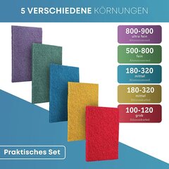 Pictoris Schleifvlies 5 komplekt | 100% valmistatud Saksamaal | Pikaajalised käsipadjad 155 x 210mm 5 erinevat tera 100-900 | Puidu, roostevabast terasest, plastist, mööbli, reelingu ja palju muu jaoks. цена и информация | Принадлежности для уборки | kaup24.ee