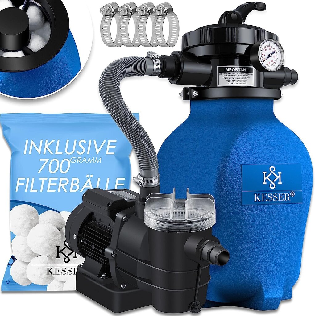 KESSER® liivafiltri liivafiltrisüsteem + 700G filtri kuulid Asendage 25kg filtri liivafilter 10 m³/h filtrisüsteemi filterikatla basseini basseini jaoks 4-suunaline klapp, lihtne juht, sinine цена и информация | Basseini filtrid | kaup24.ee