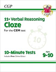 11plus CEM 10-Minute Tests: Verbal Reasoning Cloze - Ages 9-10 (with Online   Edition) цена и информация | Развивающие книги | kaup24.ee