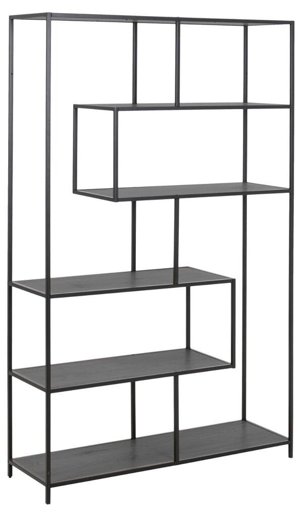 Riiul SEAFORD 114x35xH185cm, 5-ne, riiulid: must saare melamiin, raam: must metall, asymmetric hind ja info | Esikukapid | kaup24.ee