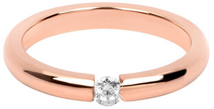 Тонкое стальное кольцо с покрытием из розового золота и кристаллом Troli  цена и информация | Кольцо | kaup24.ee