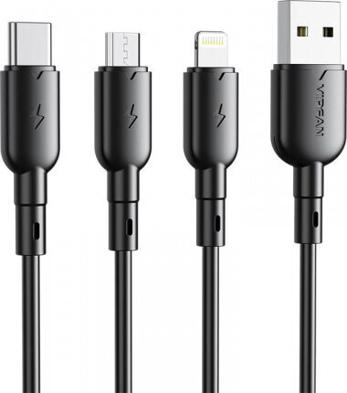 Vipfan USB to Lightning cable Colorful X11, 3A, 1m (black) цена и информация | Kaablid ja juhtmed | kaup24.ee