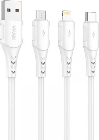Vipfan USB to Micro USB cable Colorful X12, 3A, 1m (white) цена и информация | Kaablid ja juhtmed | kaup24.ee