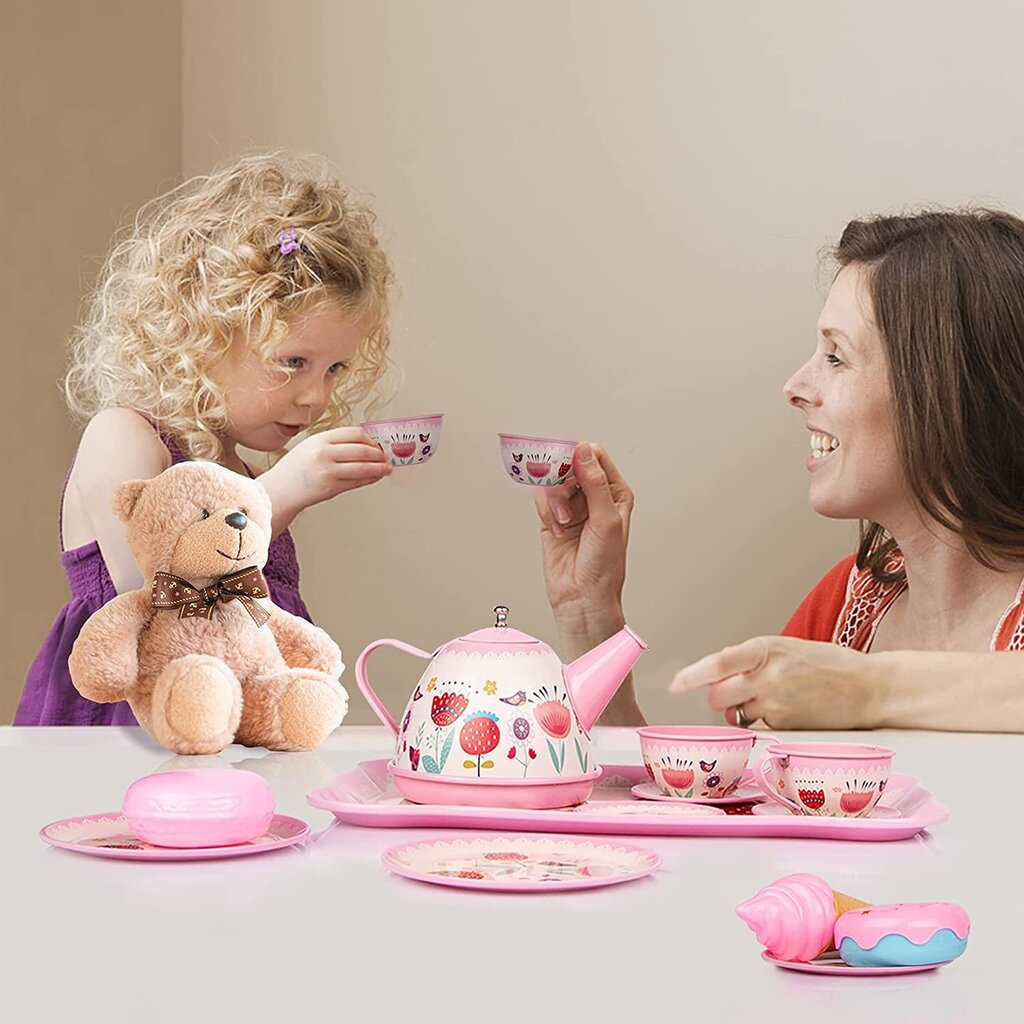 Metallist nõude komplekt, 15 tk, kandikuga, lastele hind ja info | Tüdrukute mänguasjad | kaup24.ee