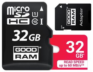 Mälukaart Goodram Micro SD 32GB Class 10 UHS hind ja info | GoodRam Mobiiltelefonid, foto-, videokaamerad | kaup24.ee