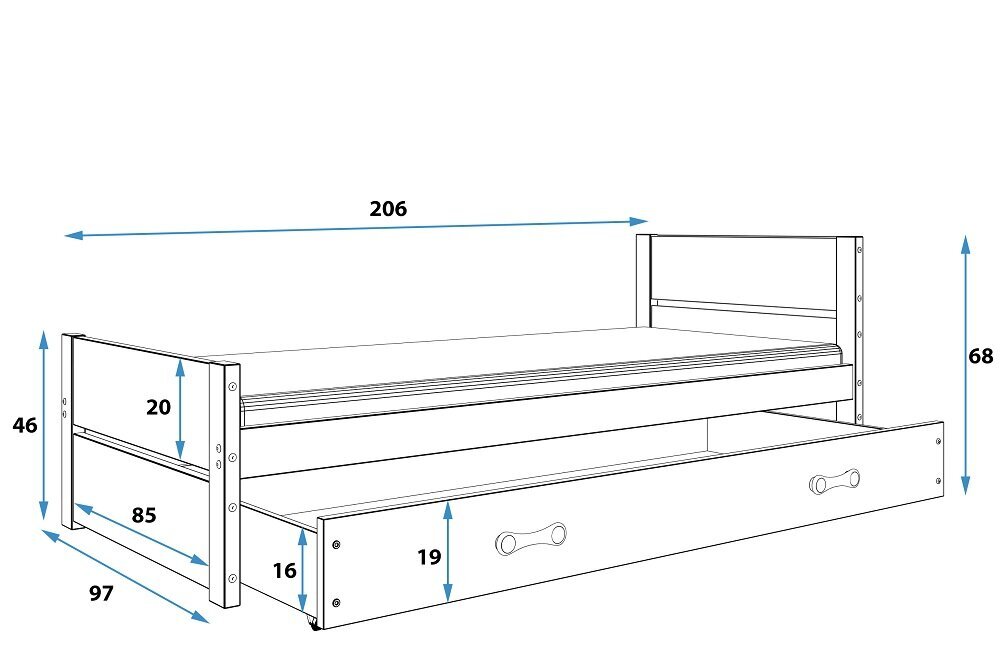 Laste üheinimesevoodi BMS403 90x200, valge hind ja info | Lastevoodid | kaup24.ee