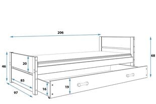 Laste üheinimesevoodi BMS404 90x200, hall hind ja info | Lastevoodid | kaup24.ee