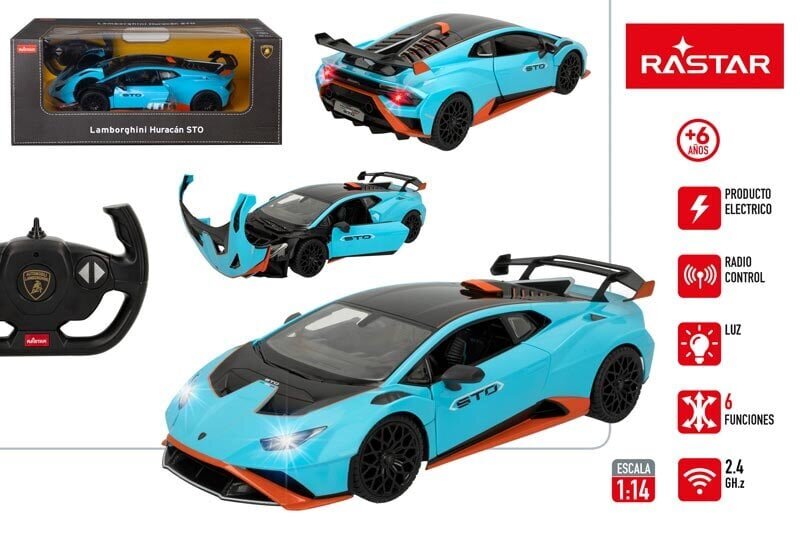 Raadio teel juhitav auto Rastar Lamborghini Huracan STO 1:14, 2,4 GHz, 6+ hind ja info | Poiste mänguasjad | kaup24.ee