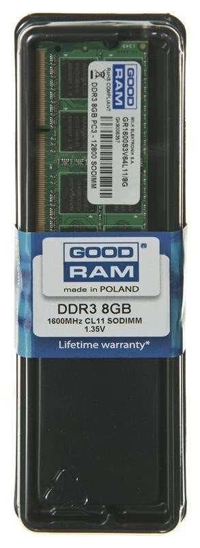 GOODRAM SO-DIMM DDR3 8192MB PC1600 CL11 512x8 1,35V цена и информация | Operatiivmälu (RAM) | kaup24.ee