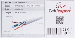 Кабель монтажный Gembird UTP кат. 5e, проволока, CCA, 305 м (рулон), серая цена и информация | Кабели и провода | kaup24.ee