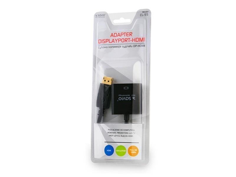Adapter Savio CL-55 DisplayPorti teisaldamiseks mustale HDMI-le hind ja info | Kaablid ja juhtmed | kaup24.ee