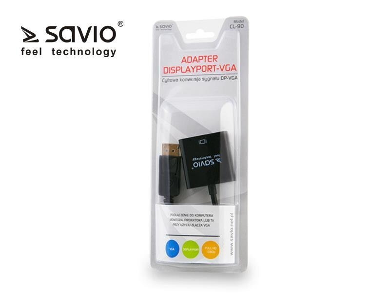 Videoadapter Savio CL-90 DisplayPort-VGA / 10bit / 162 mhz / 1080p цена и информация | Kaablid ja juhtmed | kaup24.ee