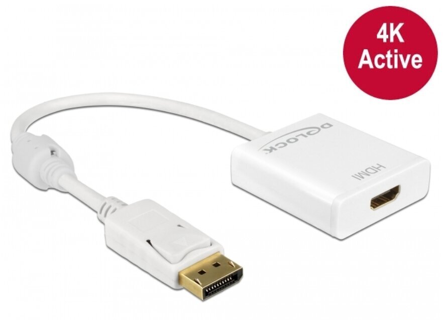 Delock - Adapter Displayport(M)->HDMI(F) Aktywny 4K White hind ja info | USB jagajad, adapterid | kaup24.ee