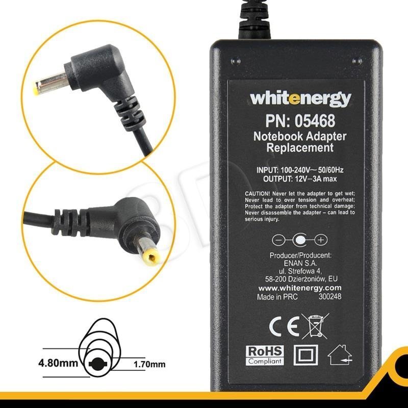 Whitenergy 100-240V, 12V, 3A hind ja info | Sülearvutite laadijad | kaup24.ee