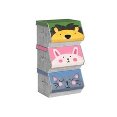 Набор из 3 тканевых коробок с крышкой для детей цена и информация | Полки для книг и игрушек | kaup24.ee