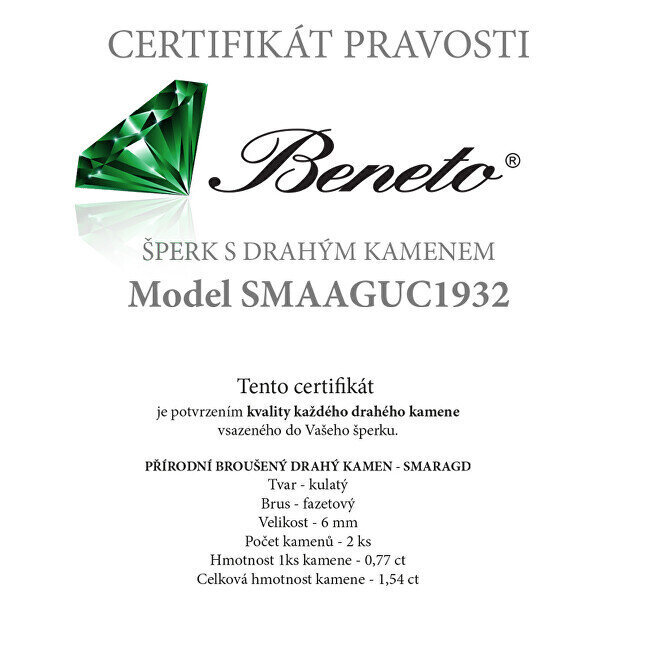 Beneto Exclusive Smaragdidega hõbekõrvarõngad SMAAGUC1932 hind ja info | Kõrvarõngad | kaup24.ee