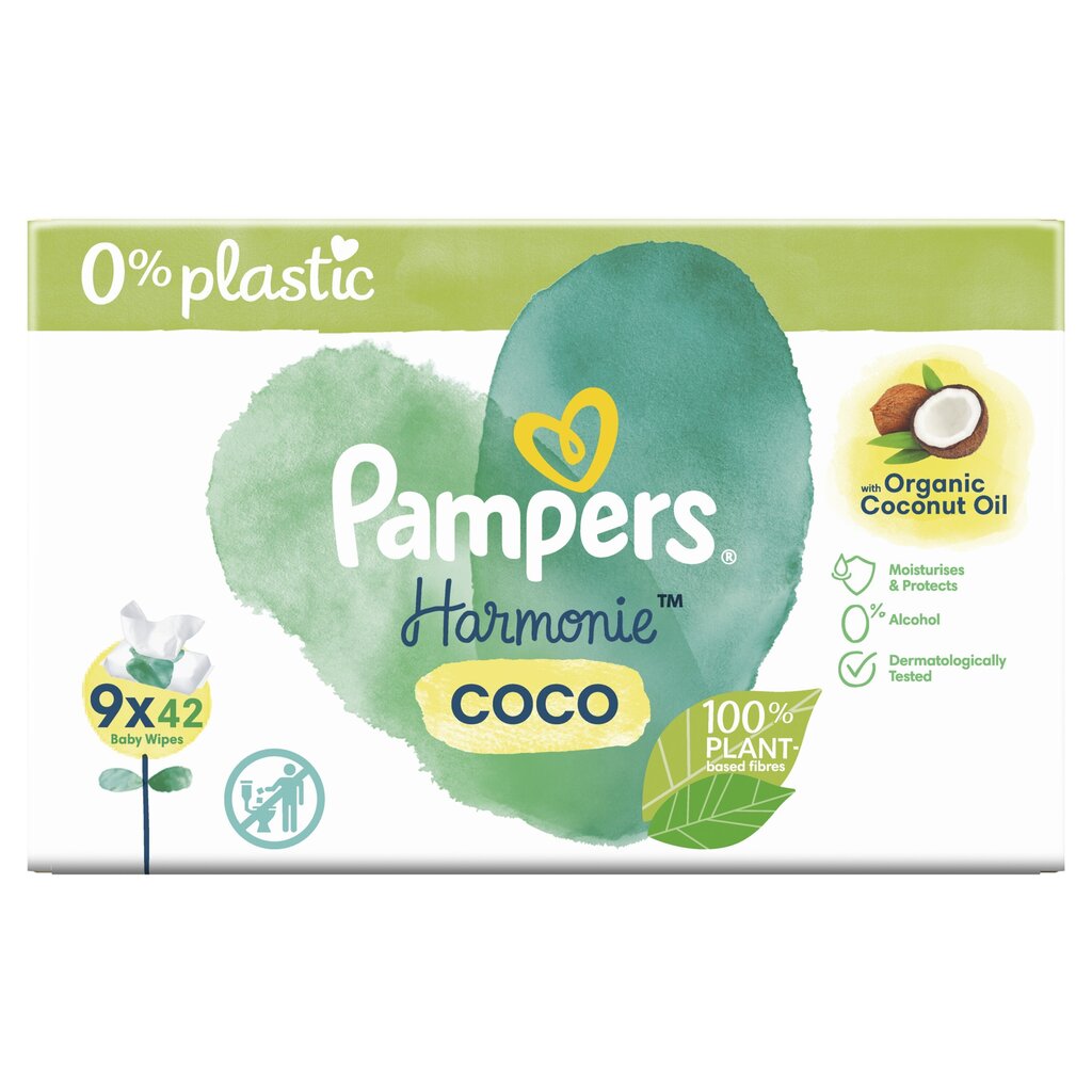 Niisked salvrätikud Pampers Coconut Harm Free, 9x42 tk. цена и информация | Niisked salvrätikud | kaup24.ee