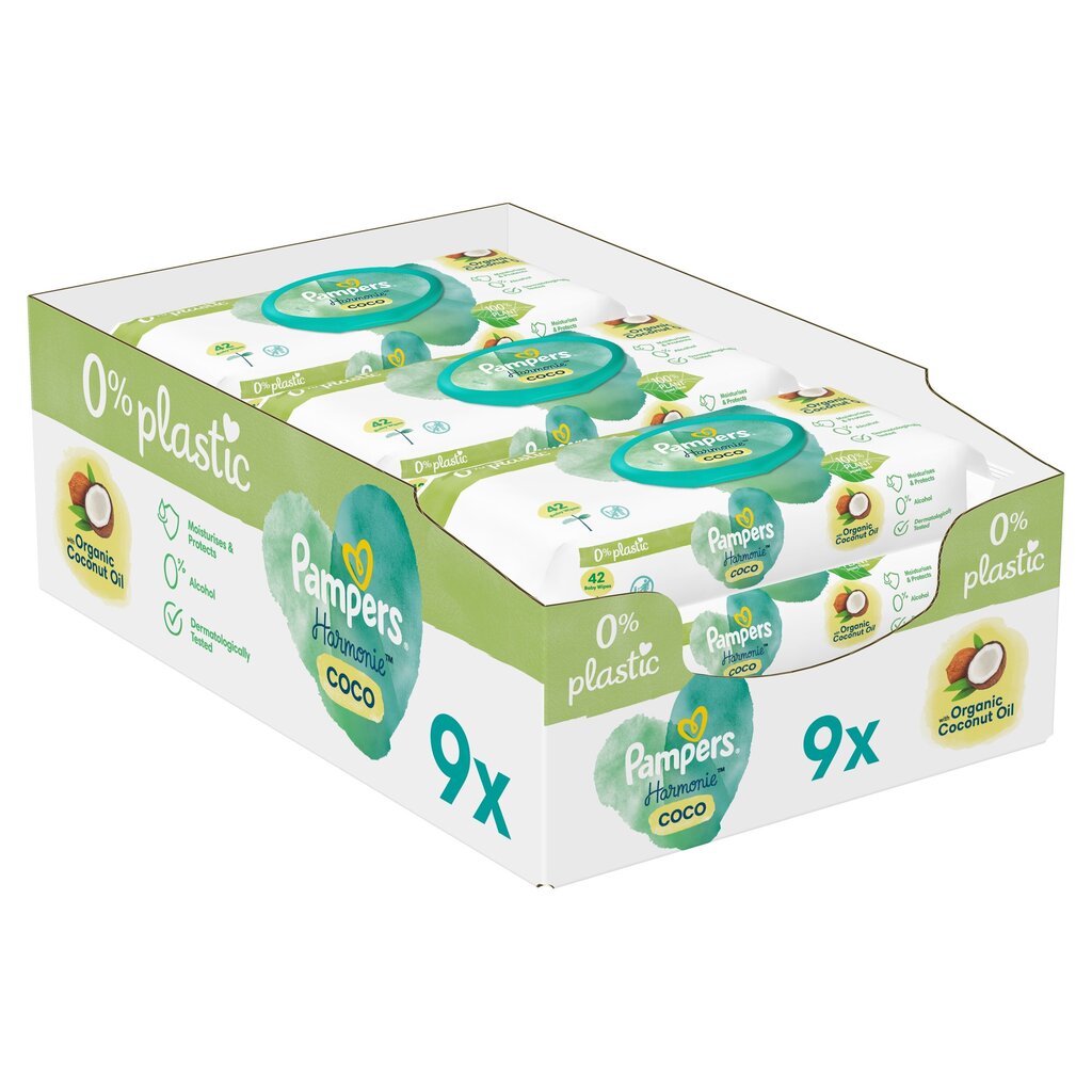 Niisked salvrätikud Pampers Coconut Harm Free, 9x42 tk. hind ja info | Niisked salvrätikud | kaup24.ee