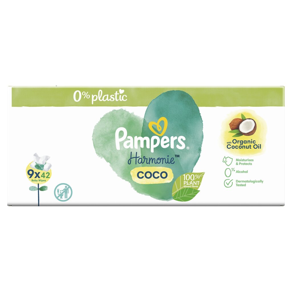 Niisked salvrätikud Pampers Coconut Harm Free, 9x42 tk. hind ja info | Niisked salvrätikud | kaup24.ee