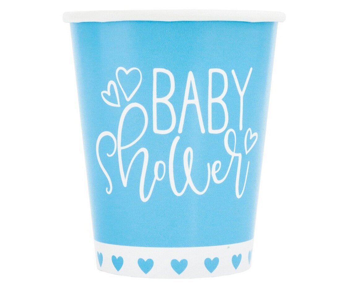 Ühekordsed pabertopsid Baby Shower blue hearts, 270 ml, 8 tk 73386 hind ja info | Ühekordsed nõud | kaup24.ee