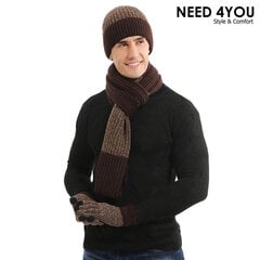 Комплект Need 4You шапка, шарф и перчатки, коричневый цена и информация | Мужские шарфы, шапки, перчатки | kaup24.ee