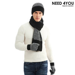 Комплект Need 4You шапка, шарф и перчатки, черный цена и информация | Мужские шарфы, шапки, перчатки | kaup24.ee