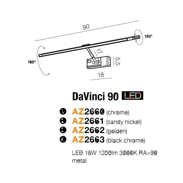 Seinavalgusti AZzardo Davinci AZ4264 цена и информация | Seinavalgustid | kaup24.ee