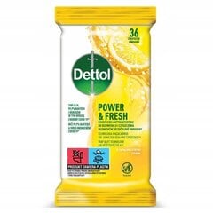 Antibakteriaalsed salvrätikud ​desinfitseerimiseks ja puhastamiseks Dettol Power & Fresh Lemon, 36 tk. цена и информация | Аптечки | kaup24.ee