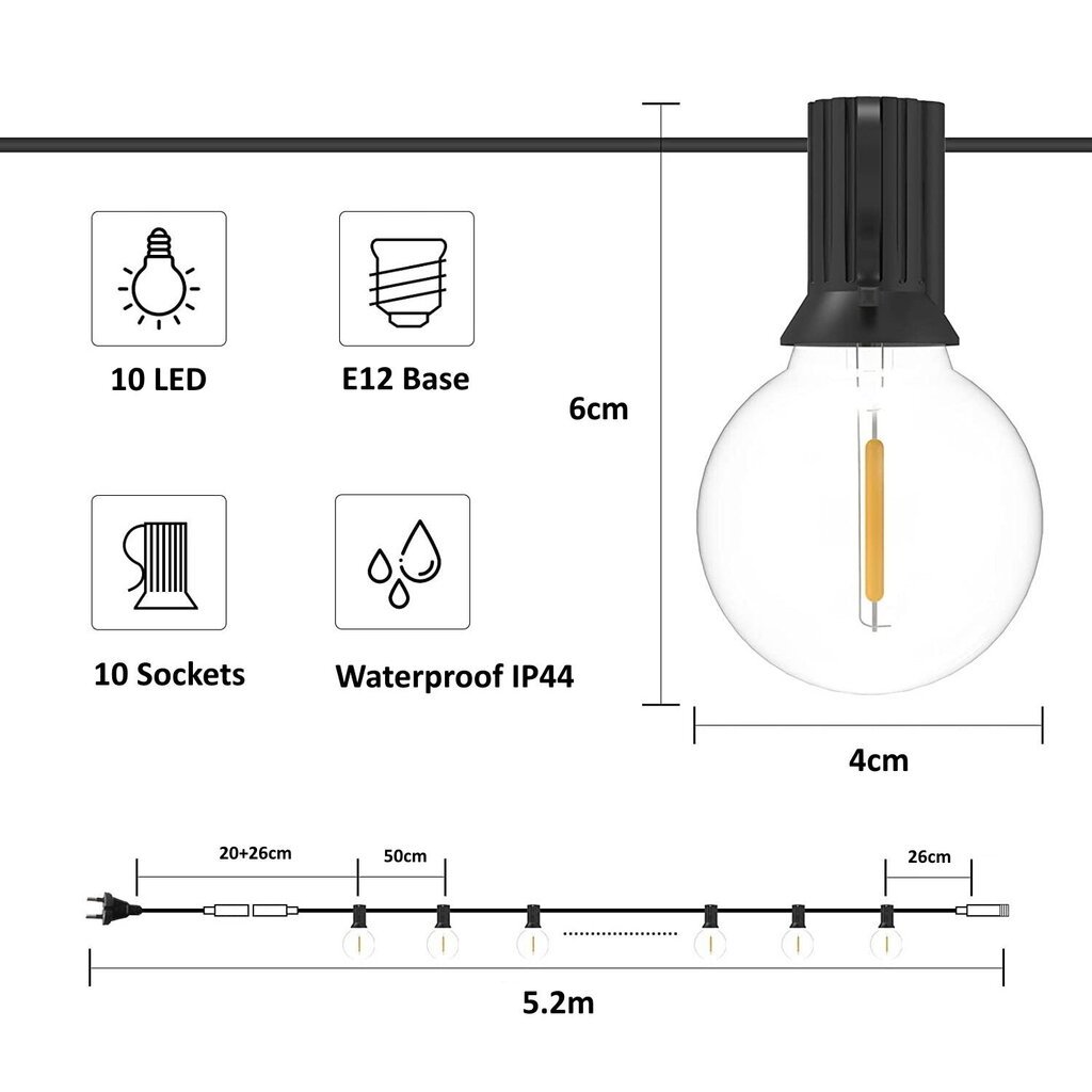 LED õuevalgustus G.LUX GR-LED-STRING-2 5 m/10 l/10x0,5 W hind ja info | Aia- ja õuevalgustid | kaup24.ee